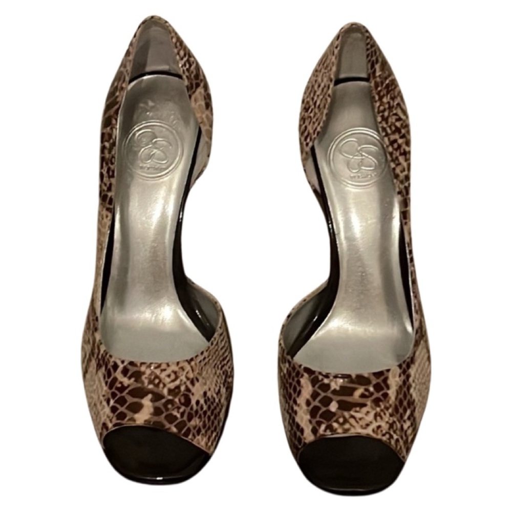 JESSICA SIMPSON Peep Toe Brown Snake Print Leather Pumps size 8